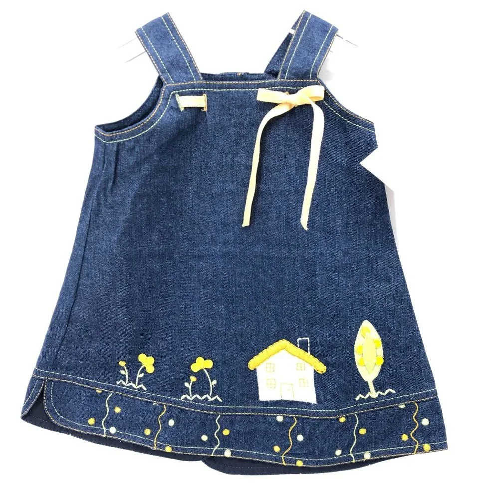 NWT 12 Mo Cucci Bebe Jumper‎ Overall Dress w Sweater Applique Embroidery Crochet
